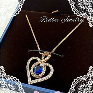 NIB Redbee 18k‎ GP, rose gold over s925 "sapphire" cz heart necklace!